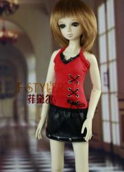 BJD clothes Condole belt T-shirt  + short leather skirt 